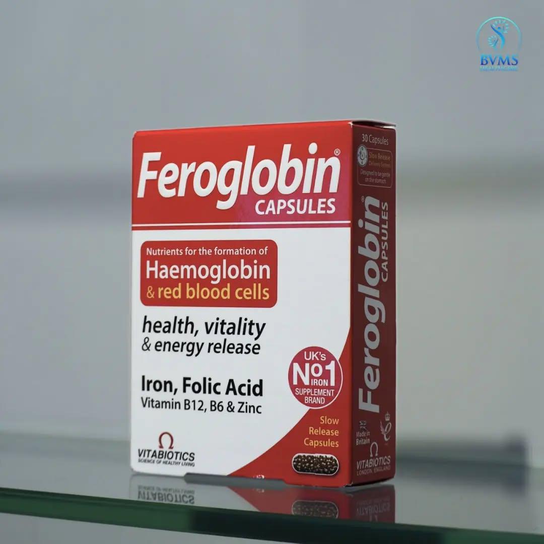 VITABIOTICS FEROGLOBIN CAPSULES Gentle Iron folic acid,vit B12 which contribute of tiredness and fatigue Uk's No.1 SUPPLEMENT BRAND 30 CAPSULES