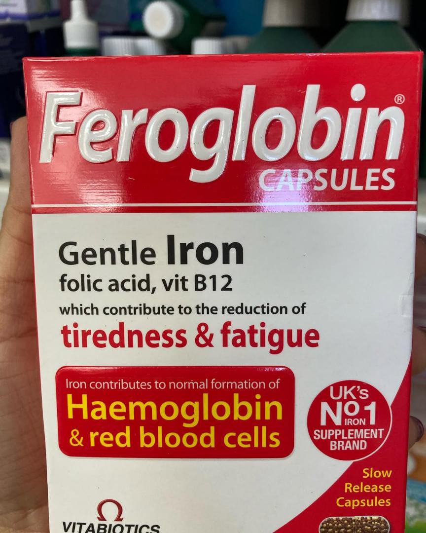 VITABIOTICS FEROGLOBIN CAPSULES Gentle Iron folic acid,vit B12 which contribute of tiredness and fatigue Uk's No.1 SUPPLEMENT BRAND 30 CAPSULES