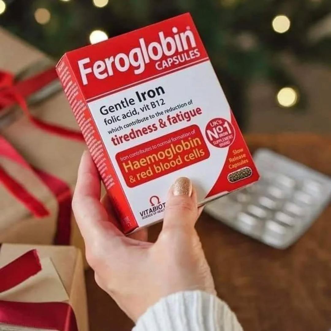 VITABIOTICS FEROGLOBIN CAPSULES Gentle Iron folic acid,vit B12 which contribute of tiredness and fatigue Uk's No.1 SUPPLEMENT BRAND 30 CAPSULES
