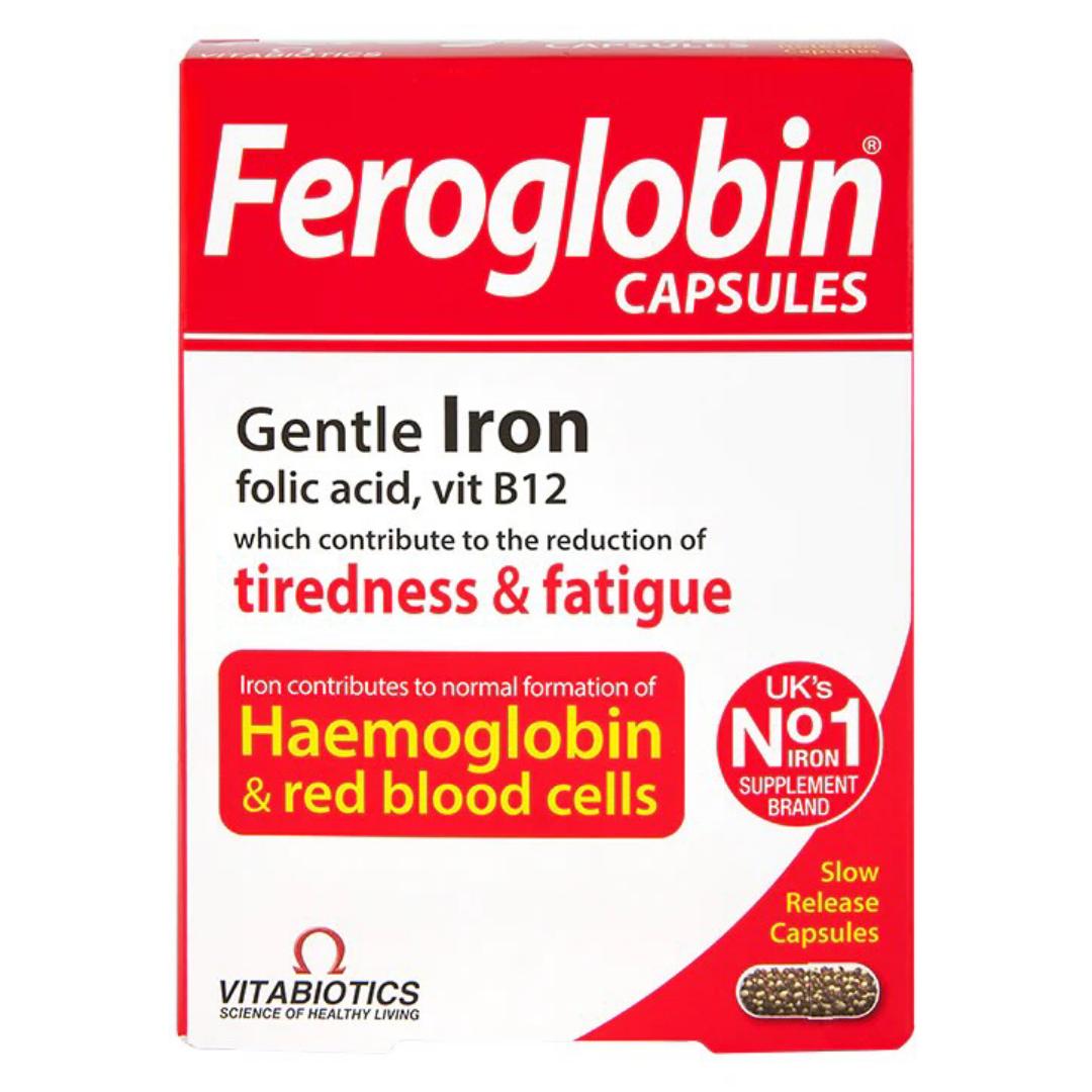 VITABIOTICS FEROGLOBIN CAPSULES Gentle Iron folic acid,vit B12 which contribute of tiredness and fatigue Uk's No.1 SUPPLEMENT BRAND 30 CAPSULES