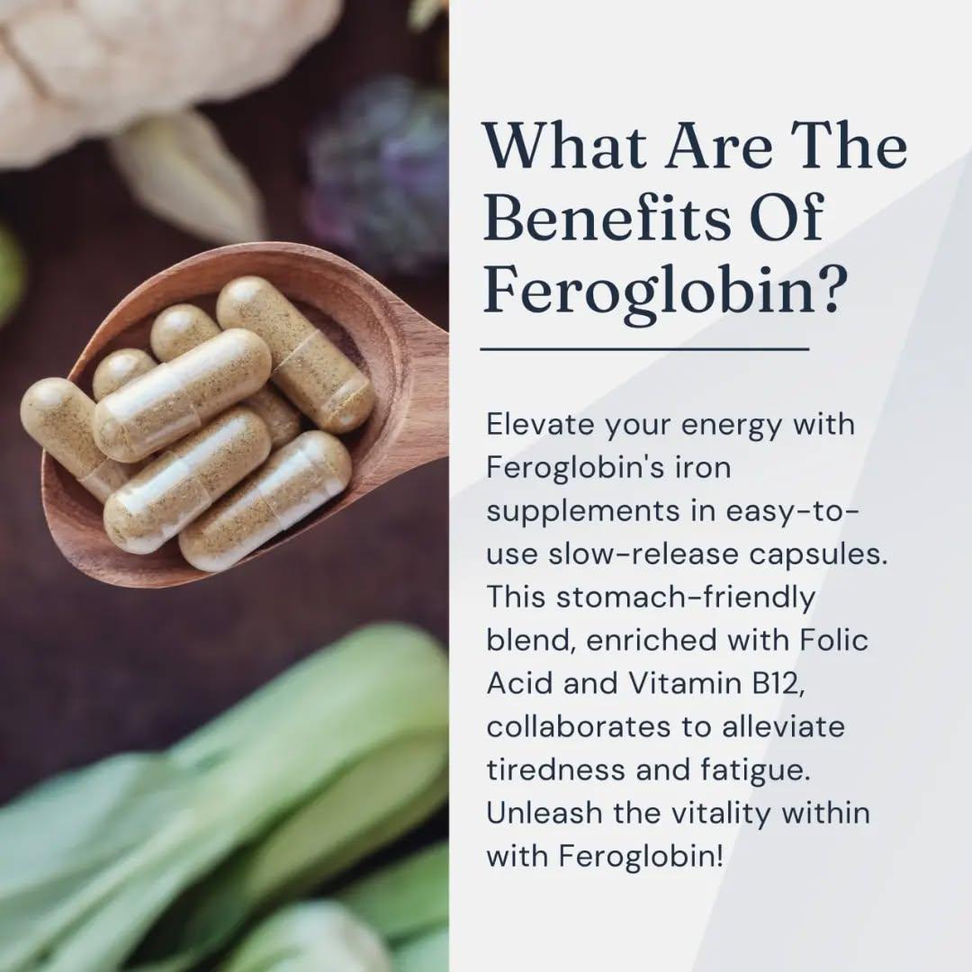 VITABIOTICS FEROGLOBIN CAPSULES Gentle Iron folic acid,vit B12 which contribute of tiredness and fatigue Uk's No.1 SUPPLEMENT BRAND 30 CAPSULES