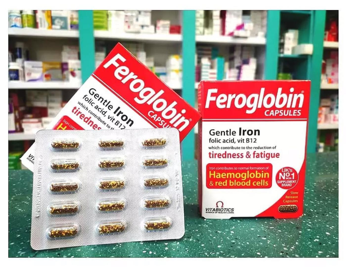VITABIOTICS FEROGLOBIN CAPSULES Gentle Iron folic acid,vit B12 which contribute of tiredness and fatigue Uk's No.1 SUPPLEMENT BRAND 30 CAPSULES