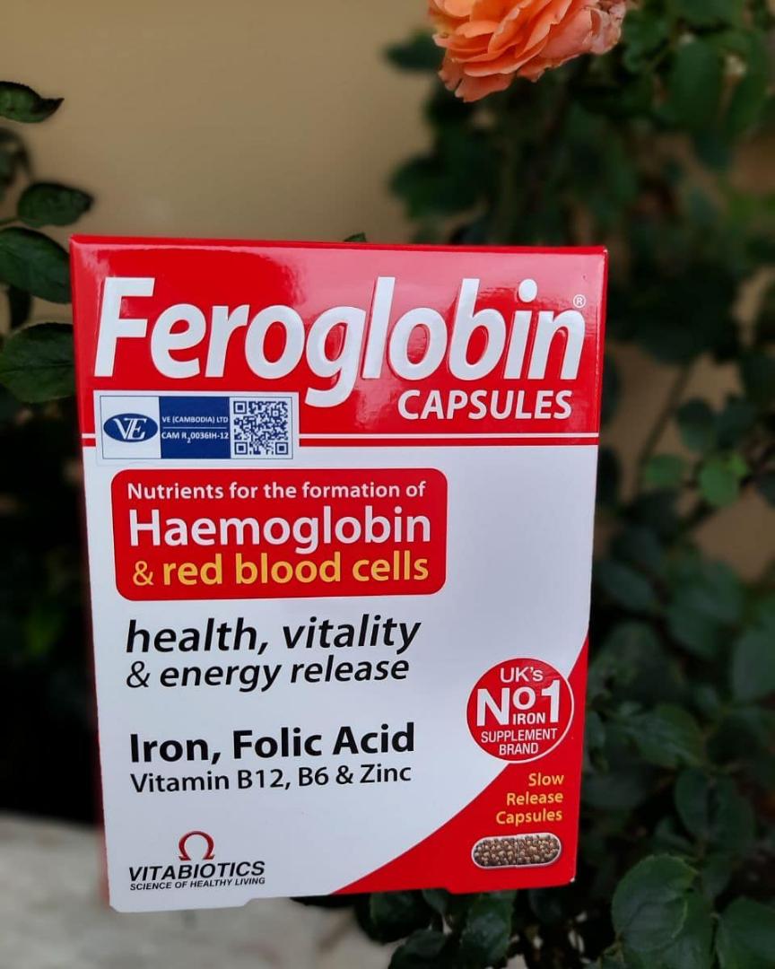 VITABIOTICS FEROGLOBIN CAPSULES Gentle Iron folic acid,vit B12 which contribute of tiredness and fatigue Uk's No.1 SUPPLEMENT BRAND 30 CAPSULES