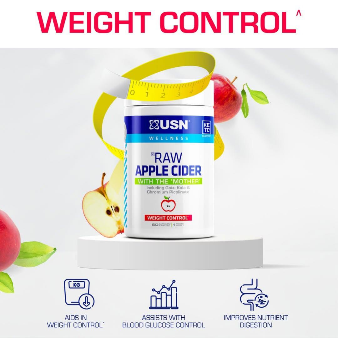 USN RAW APPLE CIDER WITH THE 'MOTHER' CHROMIUM & GOTU KOLA WEIGHT CONTROL 60 CAPSULES