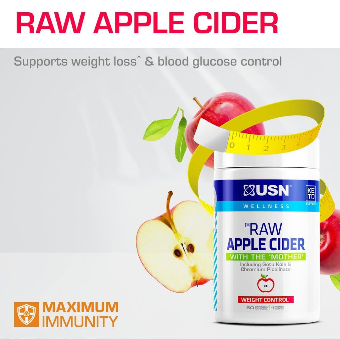 USN RAW APPLE CIDER WITH THE 'MOTHER' CHROMIUM & GOTU KOLA WEIGHT CONTROL 60 CAPSULES