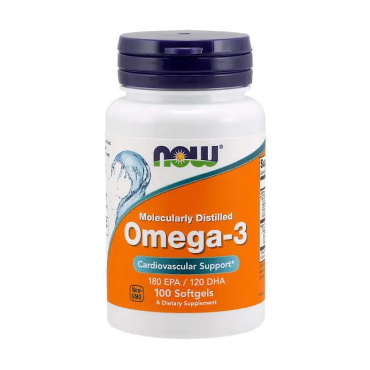 now Moleculary Distilled Omega-3 Fish oil Cardiovascular support Non-GMO180 EPA/120D HA 100 Softgels A Dietary Supplement