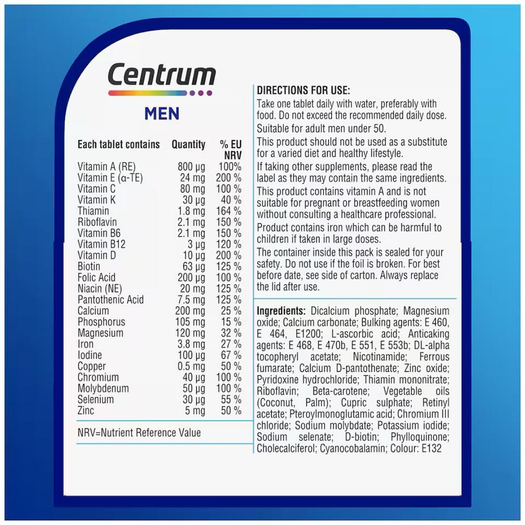 Centrum MEN Complete daily multivitamin specifically tailored for men's natural needs World's No.1 Multivitamin  30 Tablets MULTIMINERAL FOOD SUPPLEMENT