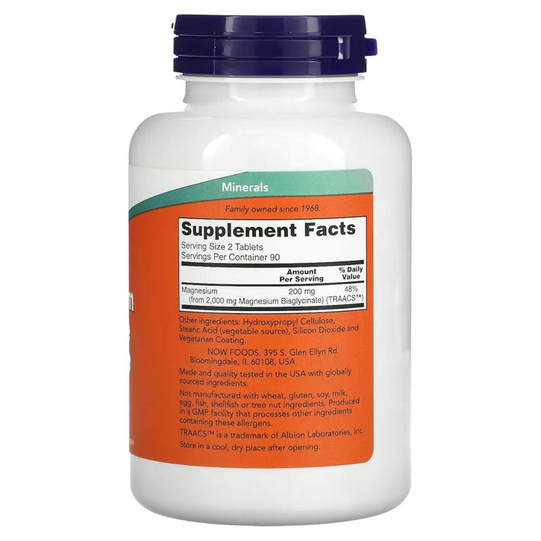 now Magnesium Glycinate Nervous System Support Highly absorbable form,Supports Healthy Muscles,Nerve and Heart Functions Non-GMO 180 Tablets A Dietary Supplement Vegetarian/Vegan