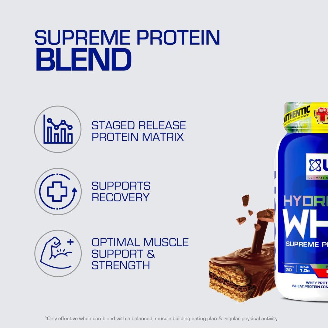 USN HYDROTECH WHEY SUPREME STAGED RELEASE PROTEIN MATRIX VANILLA COOKIE DOUGH NET WEIGHT.900 GRAMS
