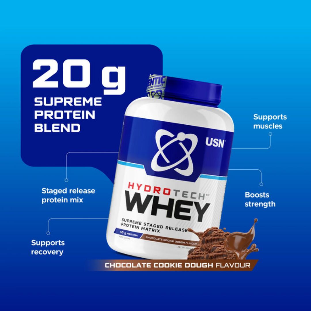 USN HYDROTECH WHEY SUPREME STAGED RELEASE PROTEIN MATRIX VANILLA COOKIE DOUGH NET WEIGHT.900 GRAMS