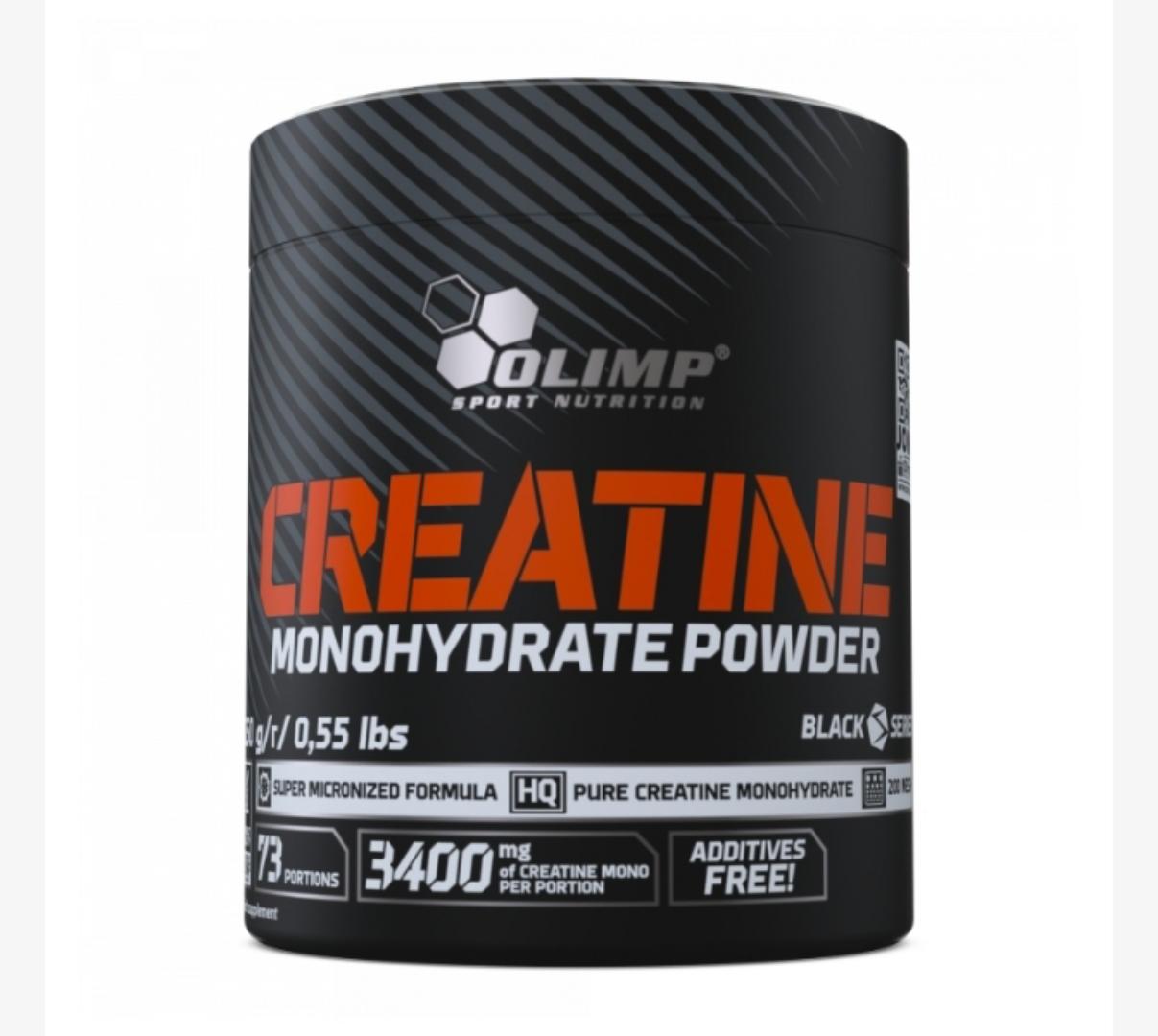 OLIMP NUTRITION CREATINE MONOHYDRATE POWDER BLACK SERIES SUPER MICRONIZED FORMULA PURE PHARM GRADE 200 MESH 250 GRAMS