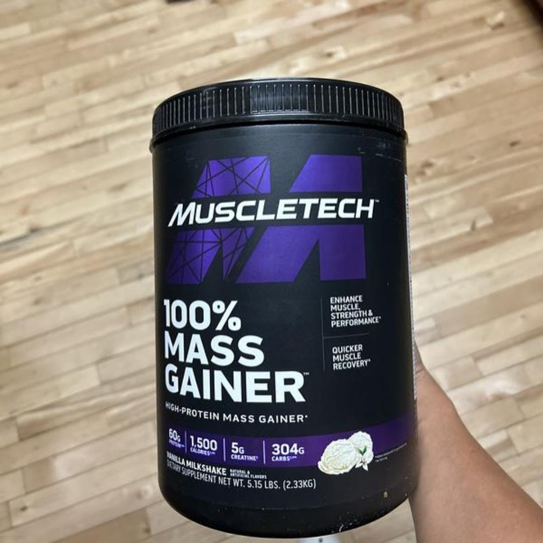 MUSCLETECH 100% MASS GAINER HIGH-PROTEIN MASS GAINER ENHANCE MUSCLE,STRENGTH & PERFORMANCE QUICKER MUSCLE RECOVERY DIETARY SUPPLEMENT NET.WEIGHT.5.15LBS(2.33KG)
