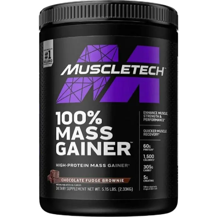 MUSCLETECH 100% MASS GAINER HIGH-PROTEIN MASS GAINER ENHANCE MUSCLE,STRENGTH & PERFORMANCE QUICKER MUSCLE RECOVERY DIETARY SUPPLEMENT NET.WEIGHT.5.15LBS(2.33KG)