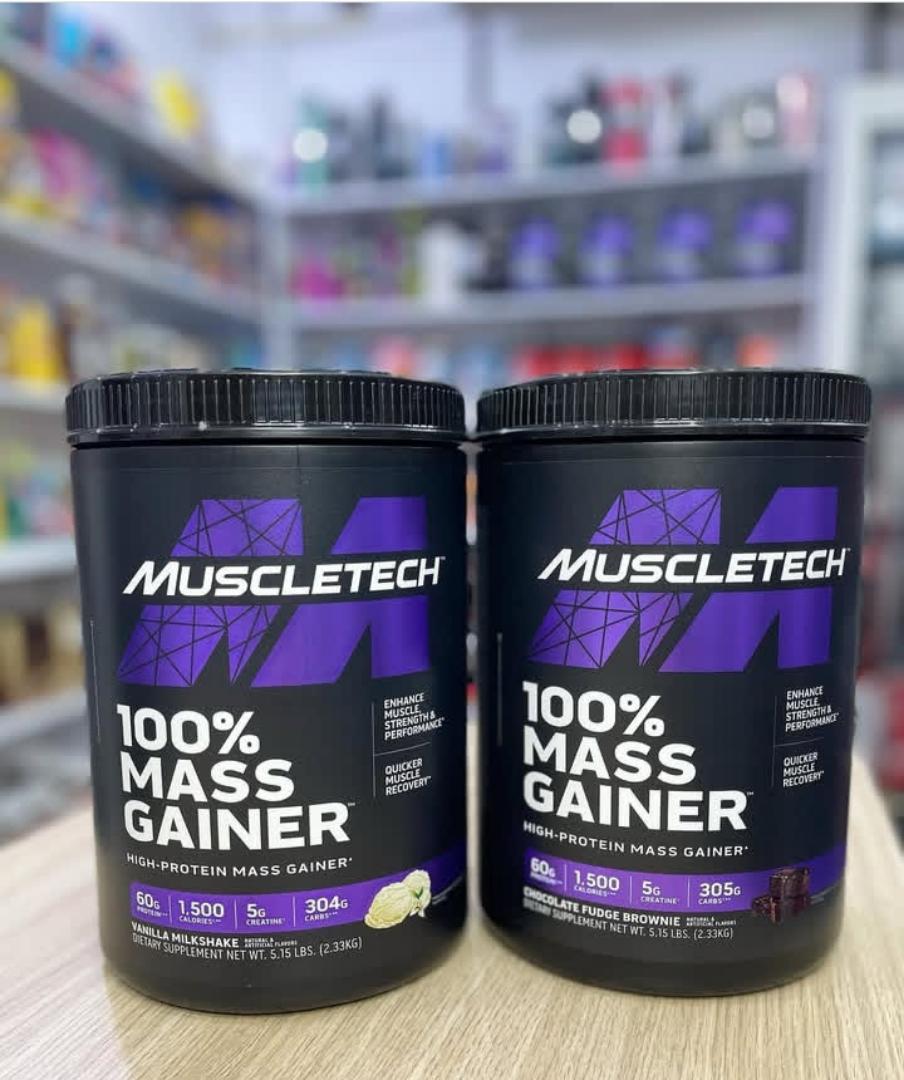 MUSCLETECH 100% MASS GAINER HIGH-PROTEIN MASS GAINER ENHANCE MUSCLE,STRENGTH & PERFORMANCE QUICKER MUSCLE RECOVERY DIETARY SUPPLEMENT NET.WEIGHT.5.15LBS(2.33KG)