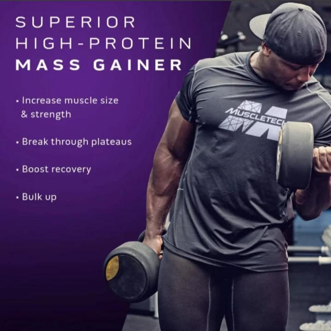 MUSCLETECH 100% MASS GAINER HIGH-PROTEIN MASS GAINER ENHANCE MUSCLE,STRENGTH & PERFORMANCE QUICKER MUSCLE RECOVERY DIETARY SUPPLEMENT NET.WEIGHT.5.15LBS(2.33KG)