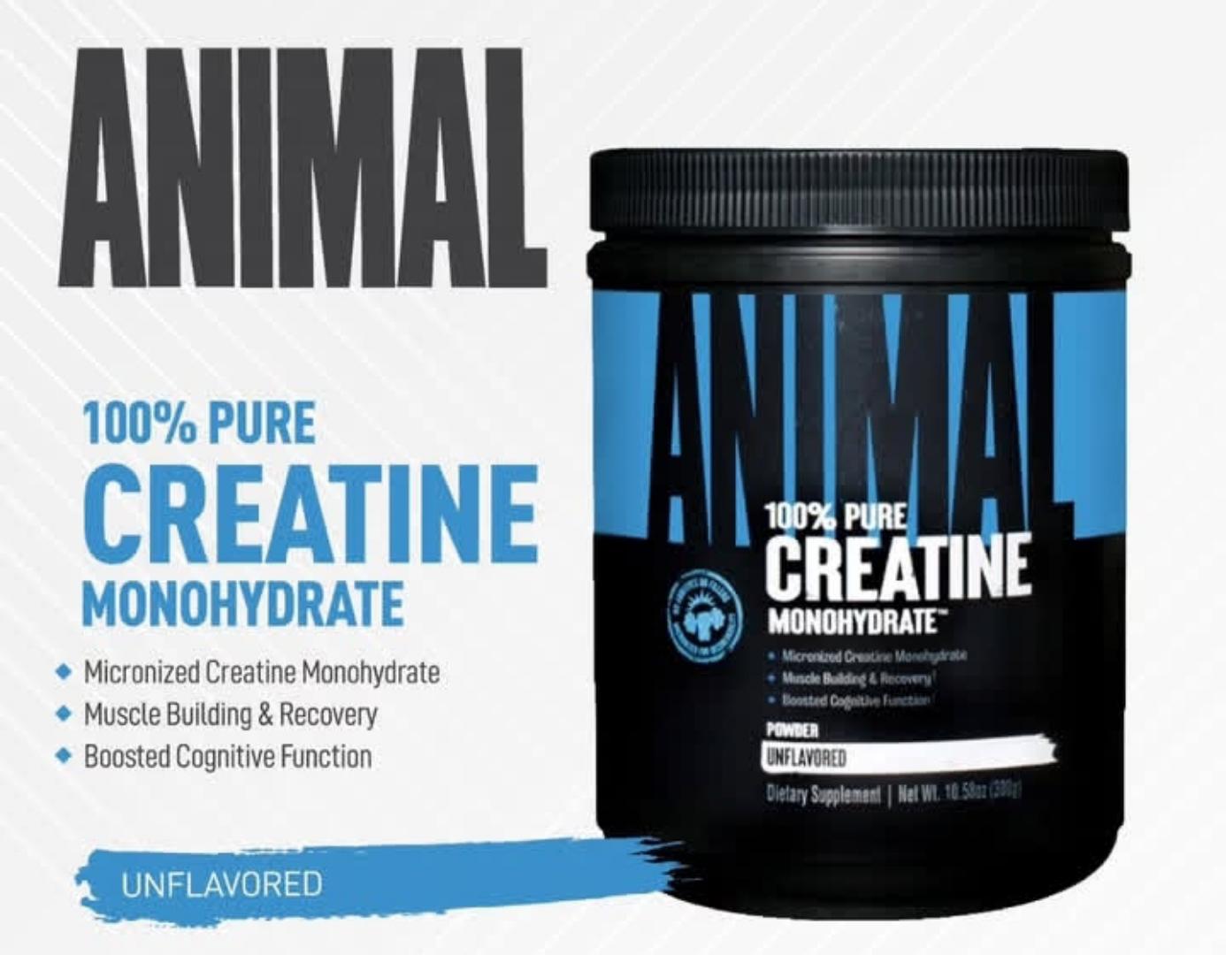 UN ANIMAL 100% PURE CREATINE MONOHYDRATE POWDER UNFLAVOURED DIETARY SUPPLEMENT NET.WEIGHT.10.58Oz(300GRAMS)
