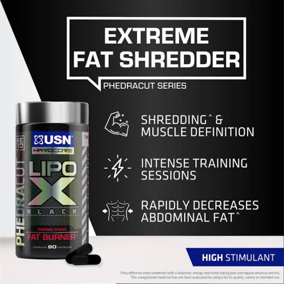 USN PHEDRACUT CUT LIPO X BLACK THERMO-SHRED FAT BURNER 80 CAPSULES 1 MONTH SUPPY