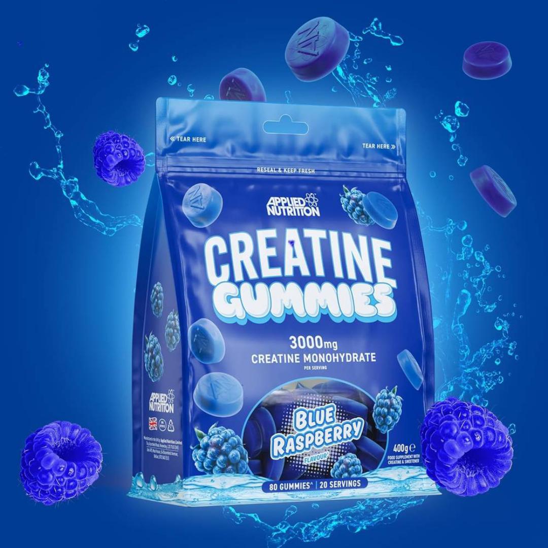 APPLIED NUTRITION CREATINE GUMMIES 3000MG CREATINE MONOHYDRATE PER SERVING 80 GUMMIES 20 SERVINGS FOOD SUPPLEMENT WITH CREATINE & SWEETENER NET.WEIGHT.400GRAMS