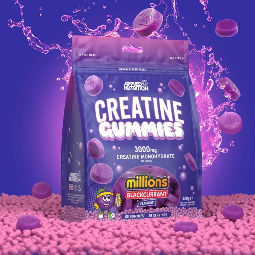 APPLIED NUTRITION CREATINE GUMMIES 3000MG CREATINE MONOHYDRATE PER SERVING 80 GUMMIES 20 SERVINGS FOOD SUPPLEMENT WITH CREATINE & SWEETENER NET.WEIGHT.400GRAMS