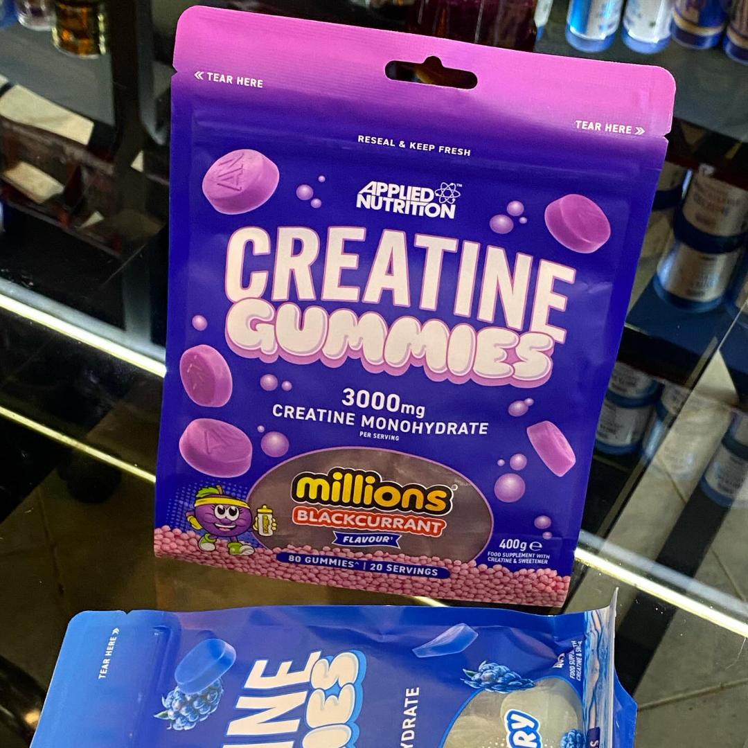 APPLIED NUTRITION CREATINE GUMMIES 3000MG CREATINE MONOHYDRATE PER SERVING 80 GUMMIES 20 SERVINGS FOOD SUPPLEMENT WITH CREATINE & SWEETENER NET.WEIGHT.400GRAMS