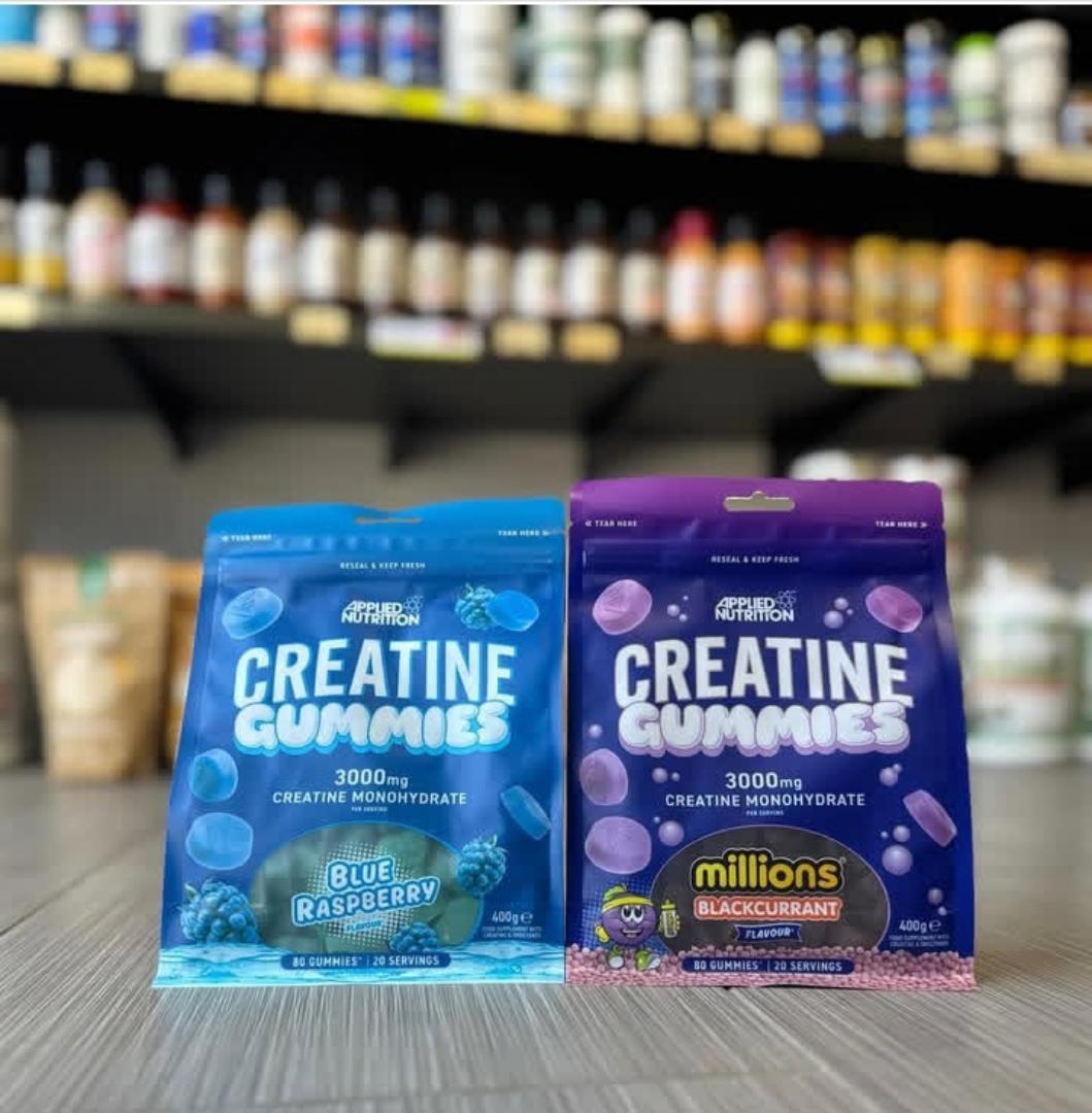 APPLIED NUTRITION CREATINE GUMMIES 3000MG CREATINE MONOHYDRATE PER SERVING 80 GUMMIES 20 SERVINGS FOOD SUPPLEMENT WITH CREATINE & SWEETENER NET.WEIGHT.400GRAMS