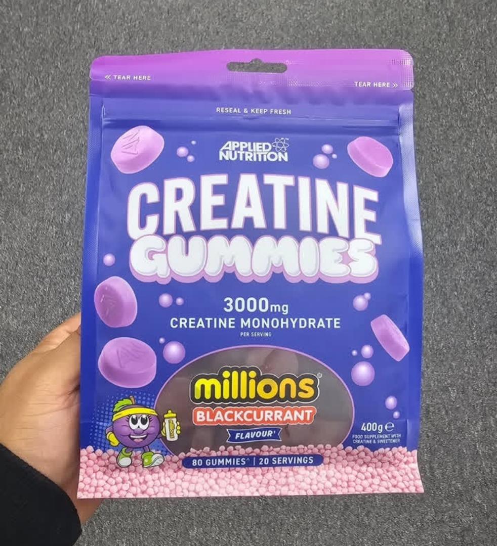 APPLIED NUTRITION CREATINE GUMMIES 3000MG CREATINE MONOHYDRATE PER SERVING 80 GUMMIES 20 SERVINGS FOOD SUPPLEMENT WITH CREATINE & SWEETENER NET.WEIGHT.400GRAMS