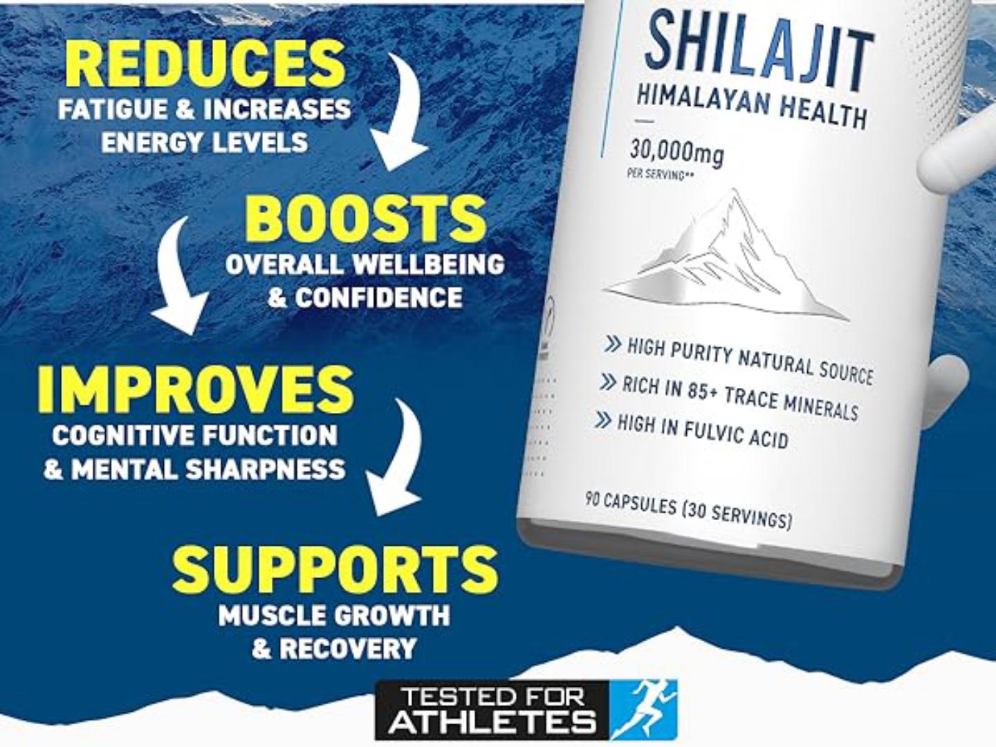 APPLIED NUTRITION SHILAJIT HIMALAYAN HEALTH 30,000MG PER SERVING HIGH PURITY NATURAL SOURCE RICH IN 85+ TRACE MINERALS HIGH IN FULVIC ACID 90 CAPSULES (30 SERVINGS)