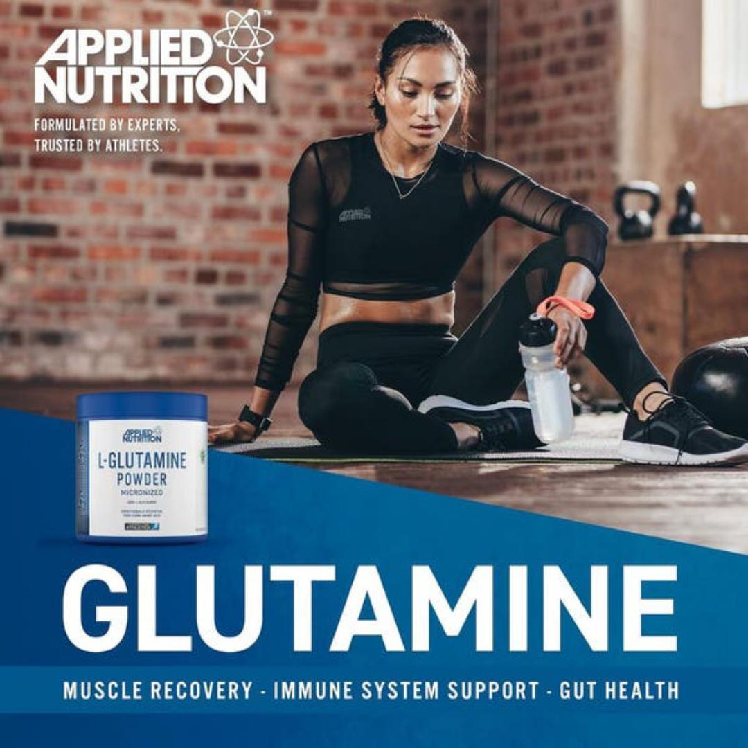 APPLIED NUTRITION L-GLUTAMINE POWDER MICRONIZED NEXT GENERATION TESTED FOR ATHELETES 50 SERVINGS NET.WEIGHT 250 GRAMS