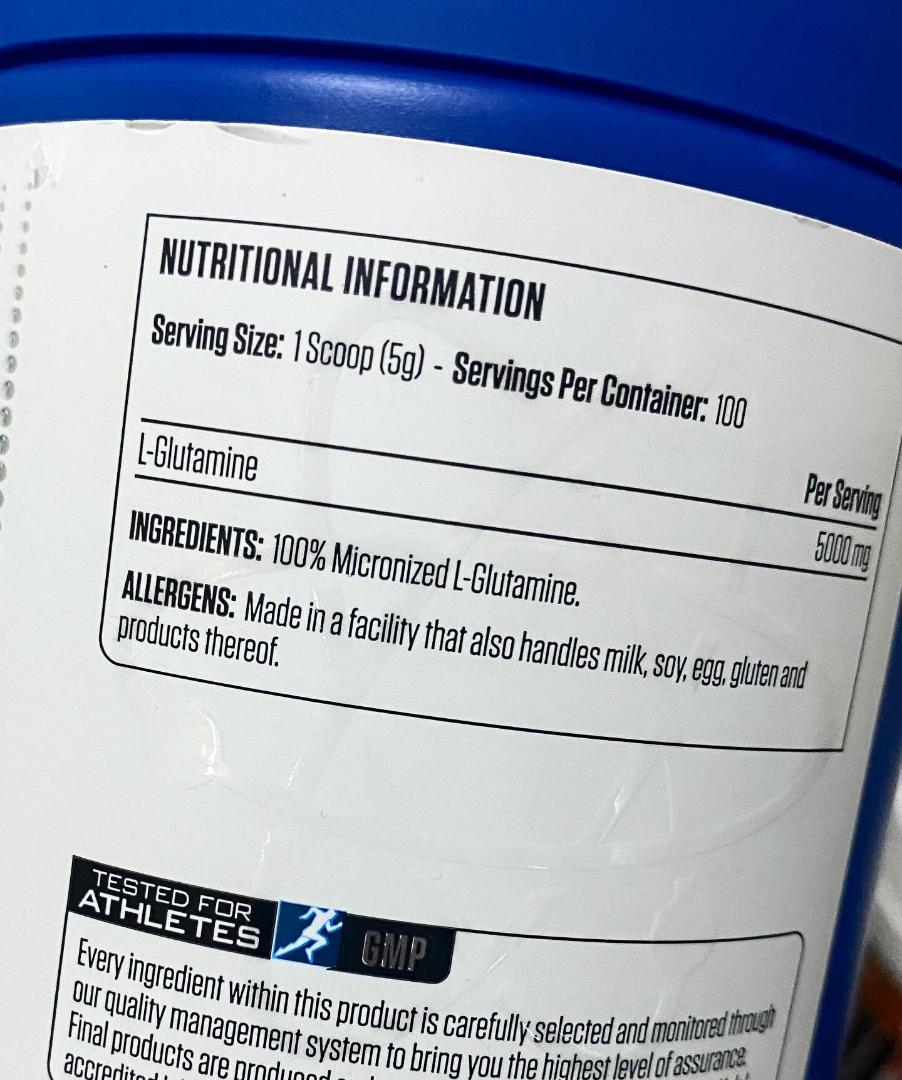 APPLIED NUTRITION L-GLUTAMINE POWDER MICRONIZED NEXT GENERATION TESTED FOR ATHELETES 50 SERVINGS NET.WEIGHT 250 GRAMS