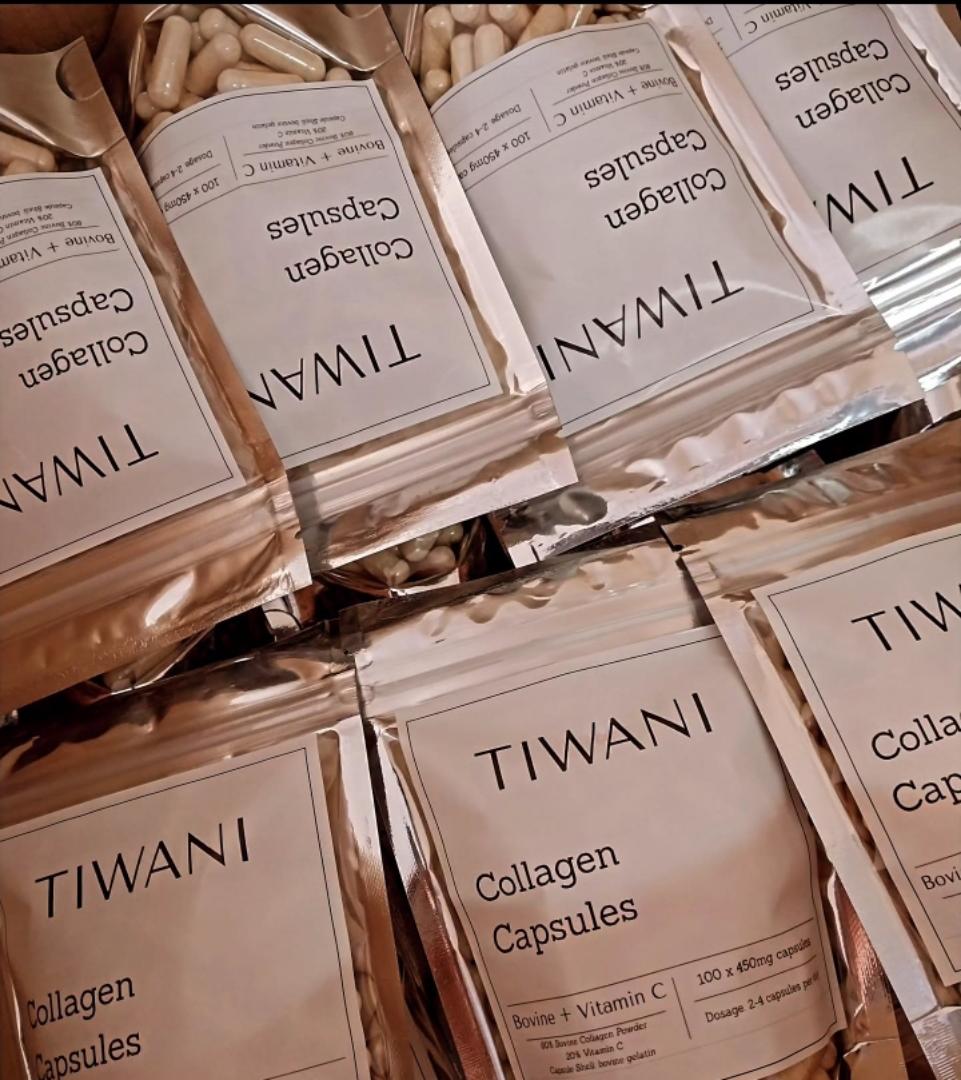 TIWANI COLLAGEN CAPSULES BOVINE + VITAMIN C ACS BOVINE COLLAGEN GELATIN CAPSULES INFUSED WITH VITAMIN C(80:20)