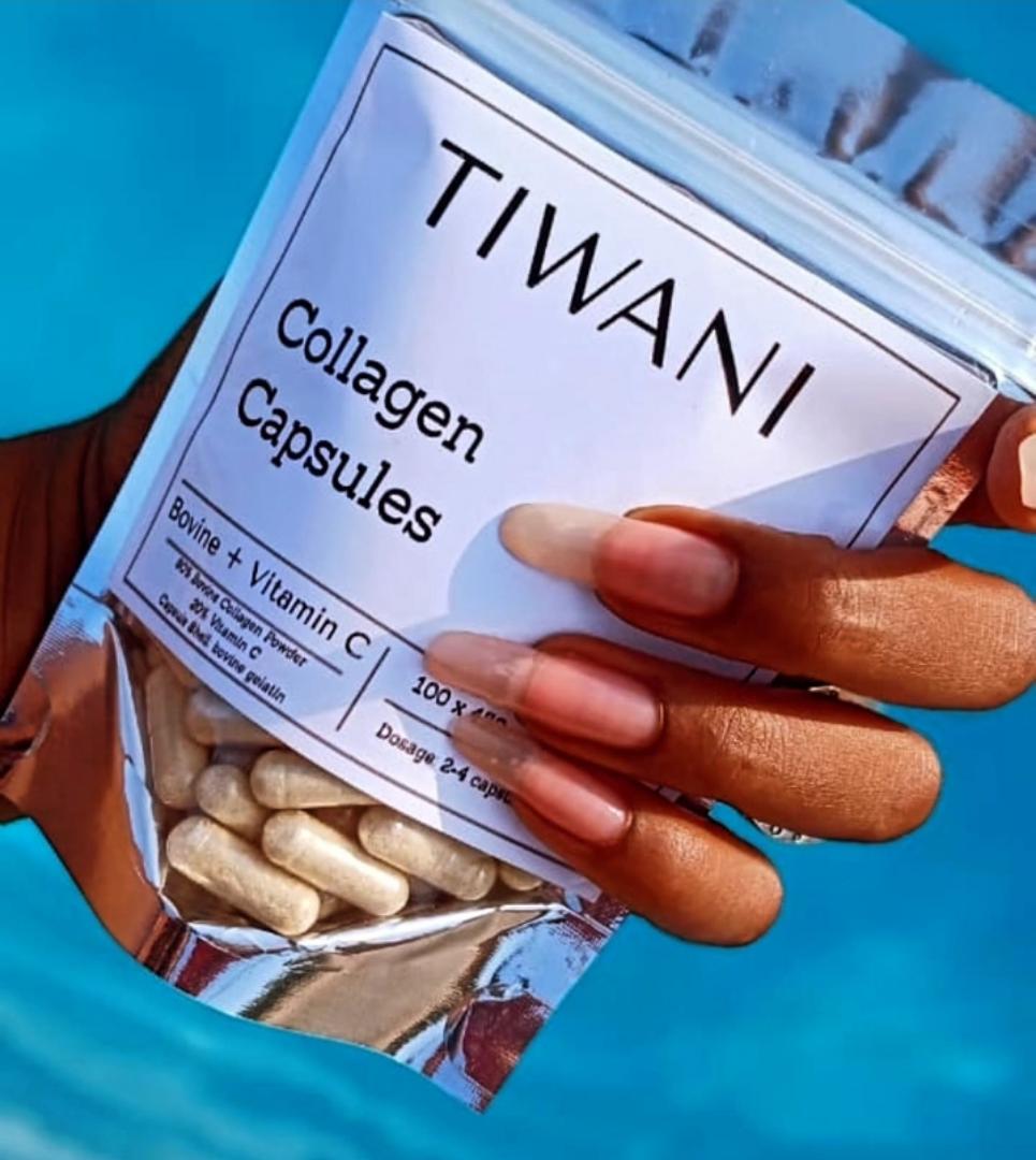 TIWANI COLLAGEN CAPSULES BOVINE + VITAMIN C ACS BOVINE COLLAGEN GELATIN CAPSULES INFUSED WITH VITAMIN C(80:20)