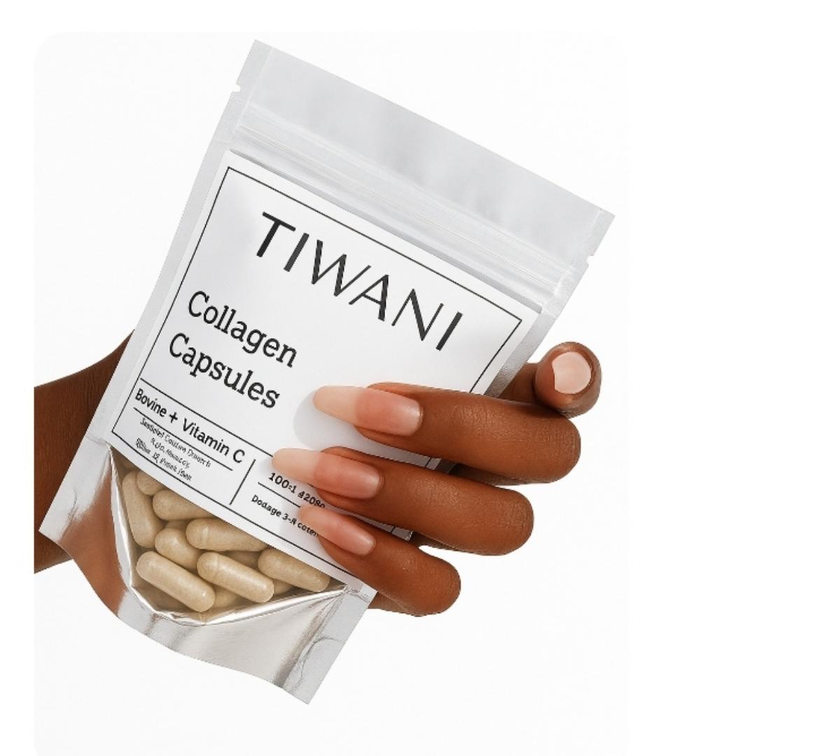 TIWANI COLLAGEN CAPSULES BOVINE + VITAMIN C ACS BOVINE COLLAGEN GELATIN CAPSULES INFUSED WITH VITAMIN C(80:20)
