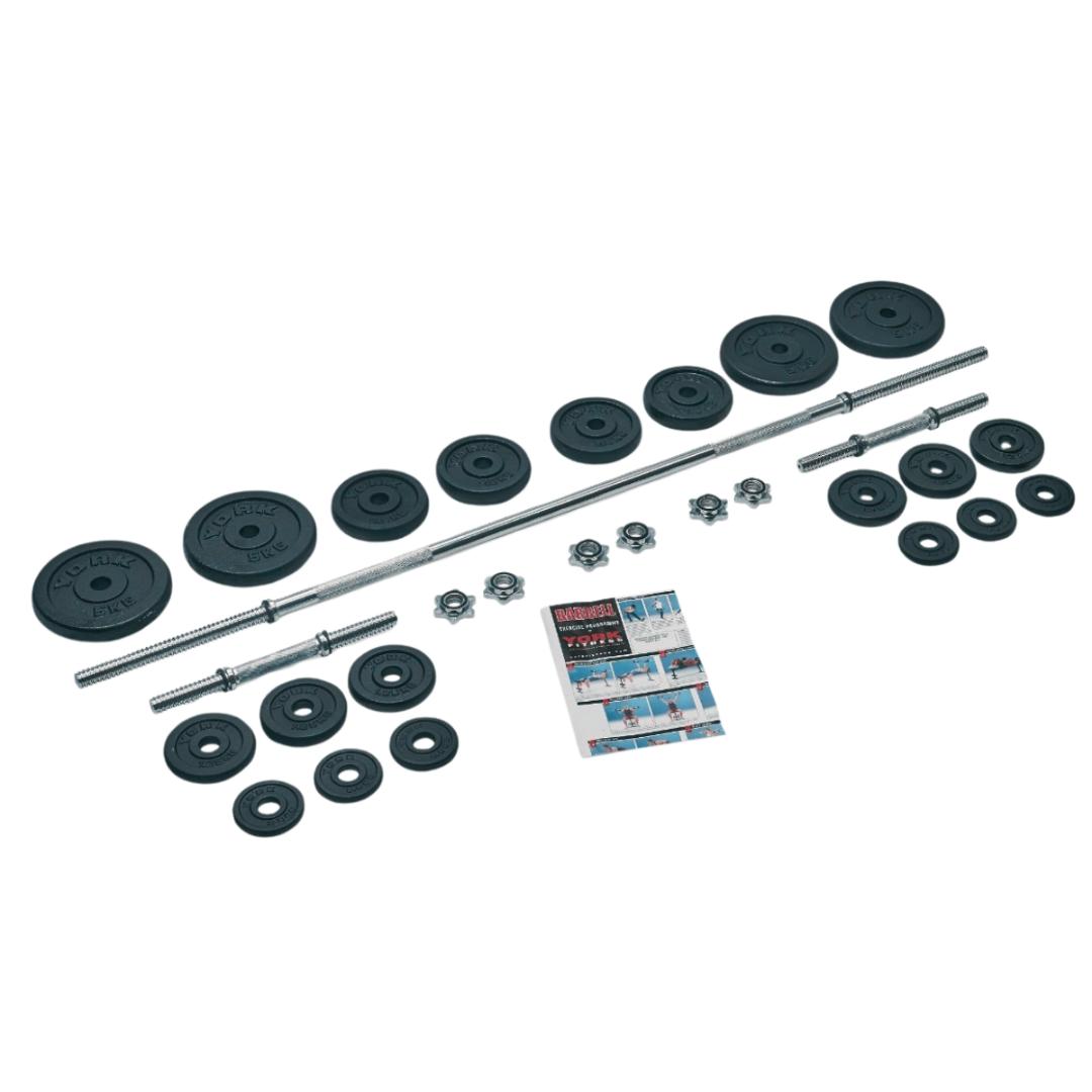 YORK CAST IRON 50KG SPINLOCK,BARBELL AND DUMBELL ADJUSTABLE  FITNESS SET INDOOORS & OUTDOORS PORTABLE WEIGHTLIFTING GYM SETS.