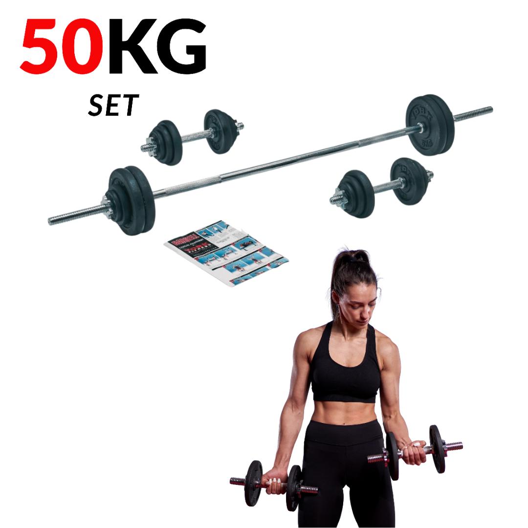 YORK CAST IRON 50KG SPINLOCK,BARBELL AND DUMBELL ADJUSTABLE  FITNESS SET INDOOORS & OUTDOORS PORTABLE WEIGHTLIFTING GYM SETS.