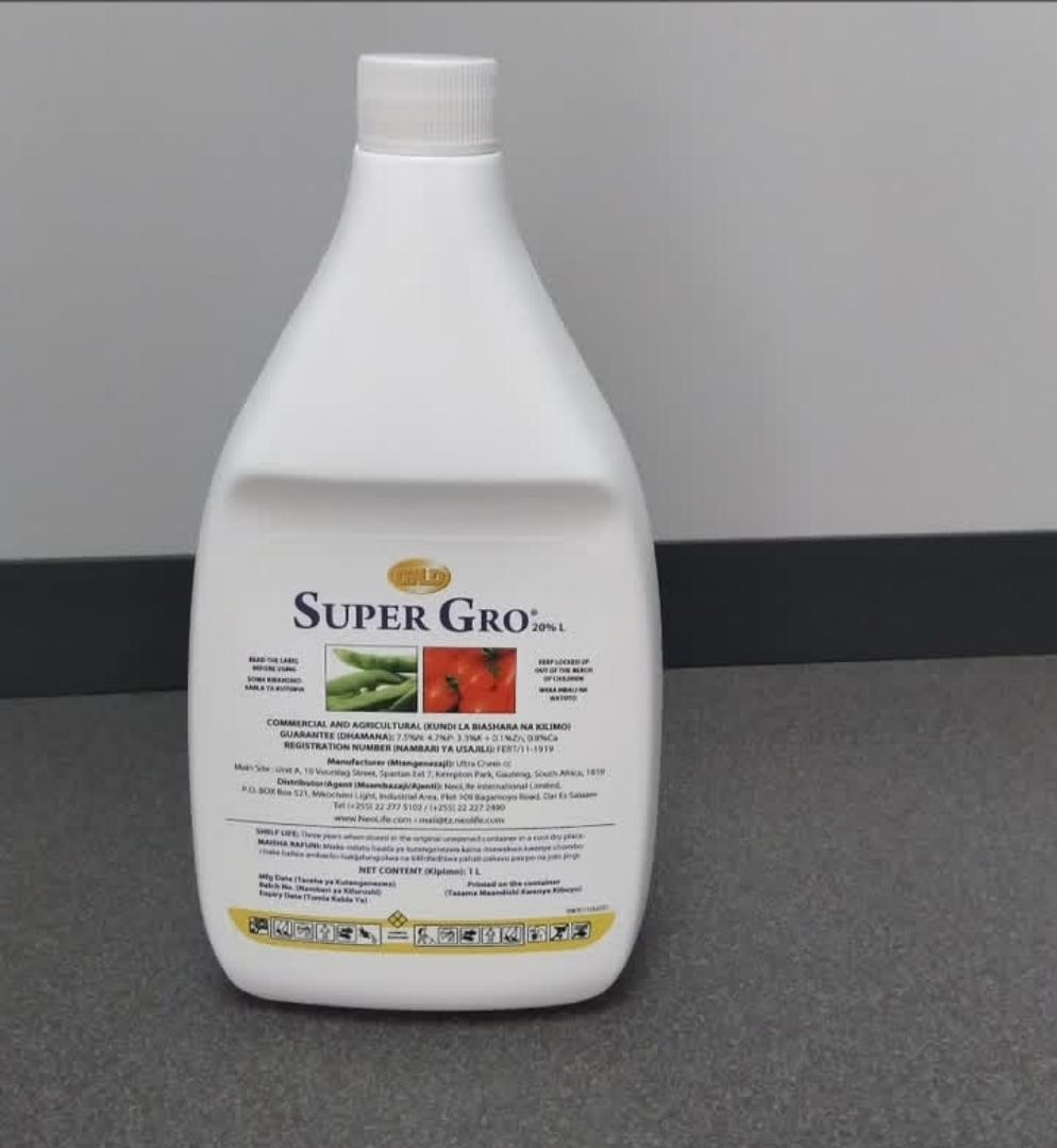 NEOLIFE GNLD SUPERGRO ADJUVANT/SURFACTANT COMMERCIAL AND AGRICULTURAL NONYL PHENOL ETHOXYLATE 20% WATER FERTILIZER MAXIMUM FARM YIELD ENHANCER CROPS & FISH CROPS BOOSTER NET CONTENT:5L/1L