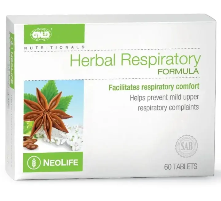 NEOLIFE GNLD NUTRITIONALS HERBAL RESPIRATORY FORMULA  FACILITATES RESPIRATORY COMFORT HELPS PREVENT MILD UPPER RESPIRATORY COMPLAINTS 60 TABLETS