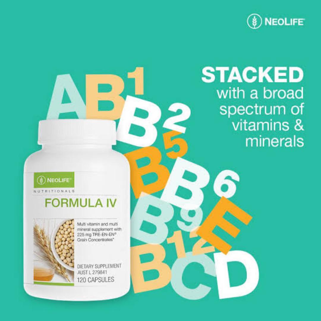 NEOLIFE GNLD NUTRITIONALS FORMULA IV MULTI-VITAMIN AND MINERAL SUPPLEMENT WITH TRE-EN-EN GRAIN CONCENTRATES NUTRITIONAL SUPPLEMENT 60/120 CAPSULES