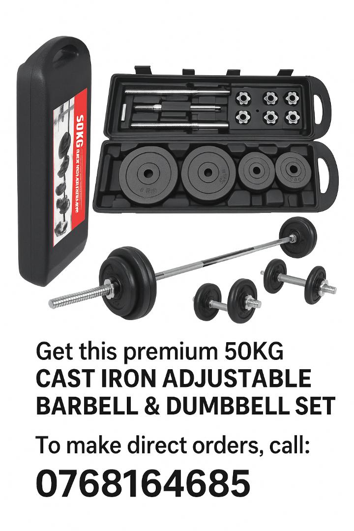 YORK CAST IRON 50KG SPINLOCK,BARBELL AND DUMBELL ADJUSTABLE  FITNESS SET INDOOORS & OUTDOORS PORTABLE WEIGHTLIFTING GYM SETS.
