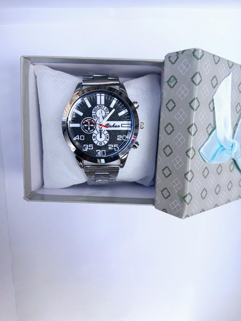 Stylish Men’s Analog Chronograph Watch +free gift box– Silver Stainless Steel+free gift box