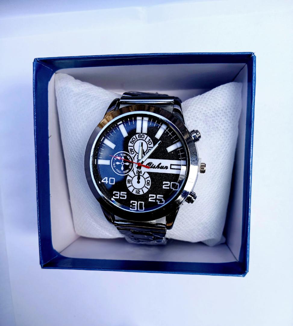 Stylish Men’s Analog Chronograph Watch +free gift box– Silver Stainless Steel+free gift box