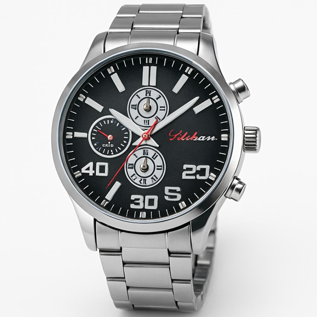 Stylish Men’s Analog Chronograph Watch +free gift box– Silver Stainless Steel+free gift box