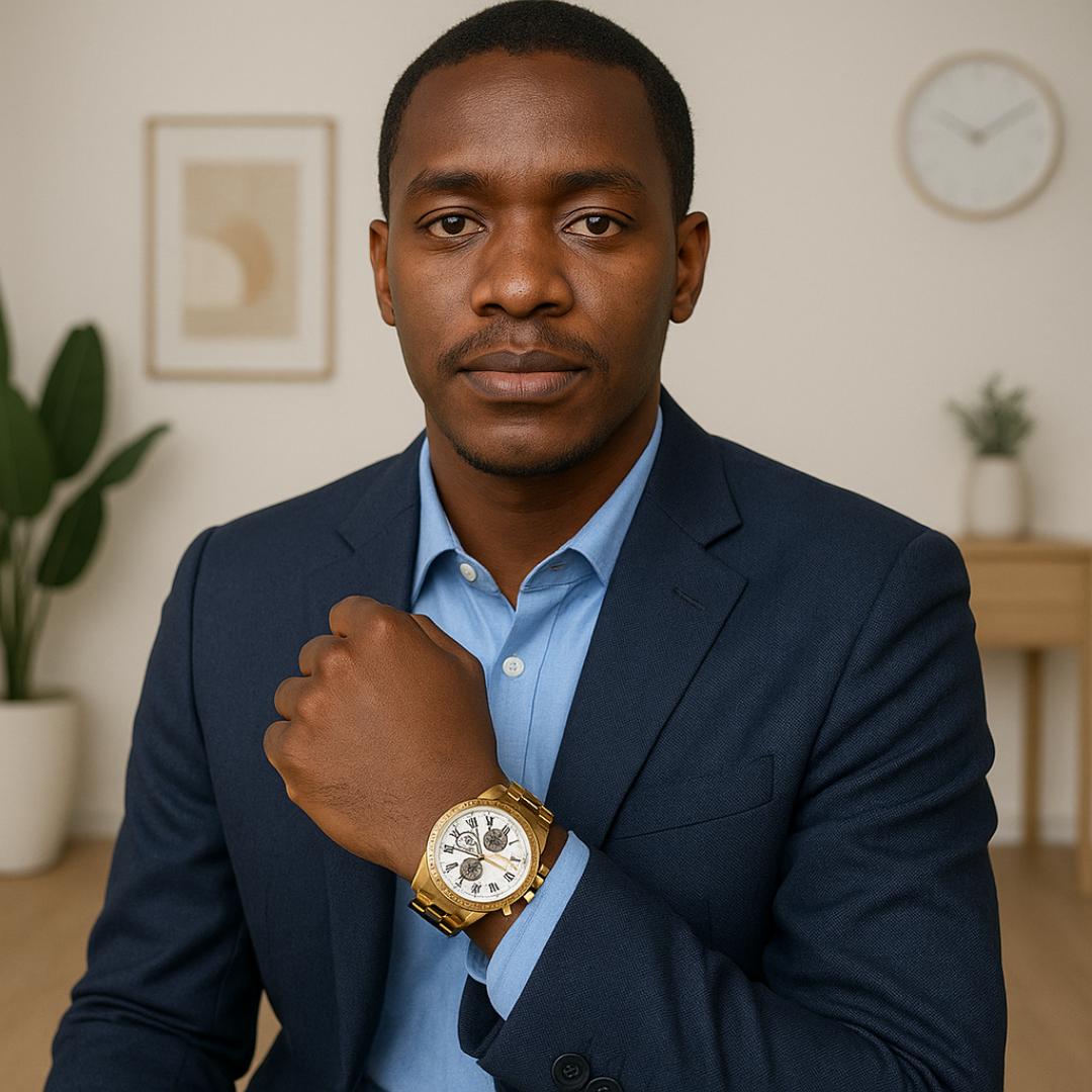 Luxury Gold Men's Wrist Watch – Classic Analog Design with Chronograph Accents