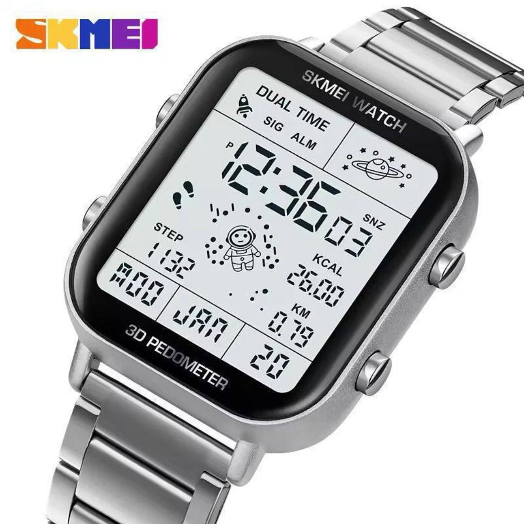 SKMEI 1888 Digital Sport Watch – Stainless Steel, Dual Time, Pedometer & Fitness Tracker