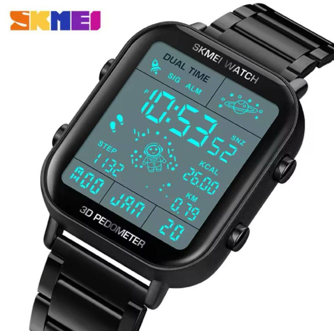 SKMEI 1888 Digital Sport Watch – Stainless Steel, Dual Time, Pedometer & Fitness Tracker