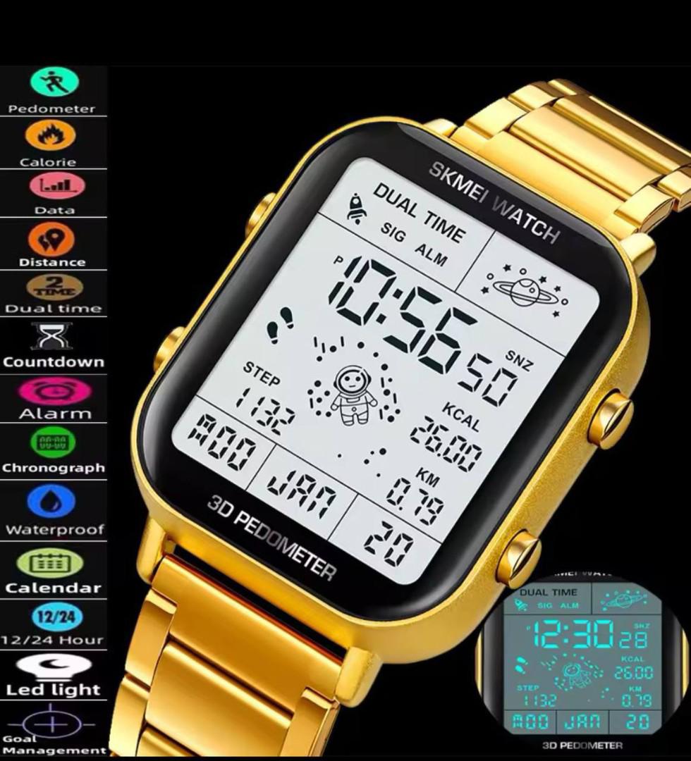SKMEI 1888 Digital Sport Watch – Stainless Steel, Dual Time, Pedometer & Fitness Tracker