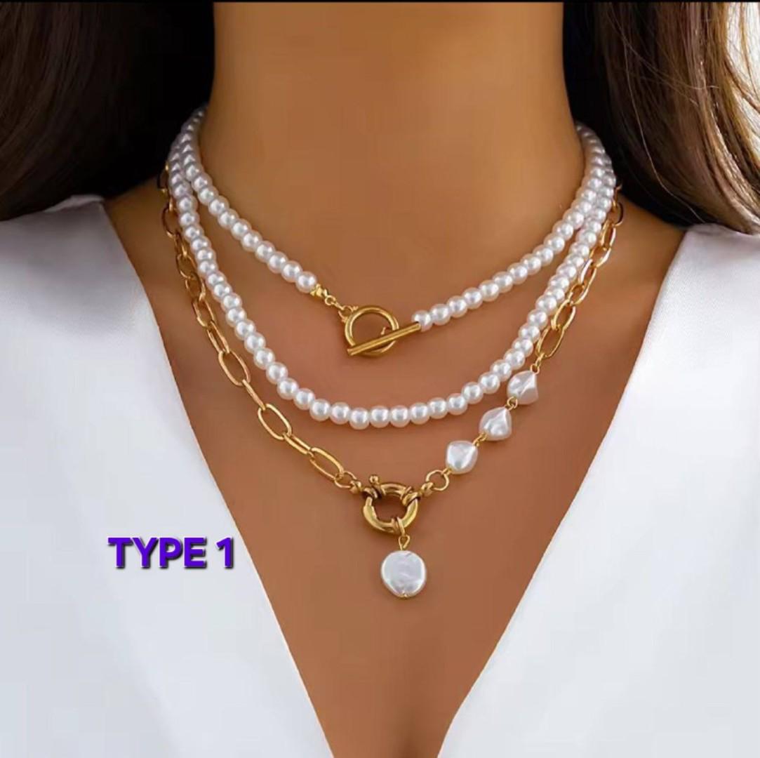 Elegant Multilayered Pearl Necklace for Women – Layered Gold Chain & Pearl Choker Jewelry for Party, Wedding & Daily Fashion