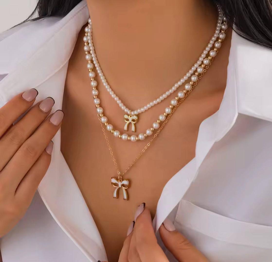 Elegant Multilayered Pearl Necklace for Women – Layered Gold Chain & Pearl Choker Jewelry for Party, Wedding & Daily Fashion