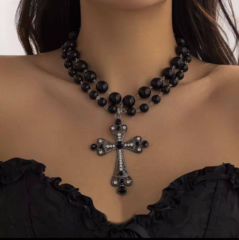 Double Cross Pendant Necklace for Men & Women - Black and White Interlocked Charm, Stylish High-Quality Unisex Gift Idea