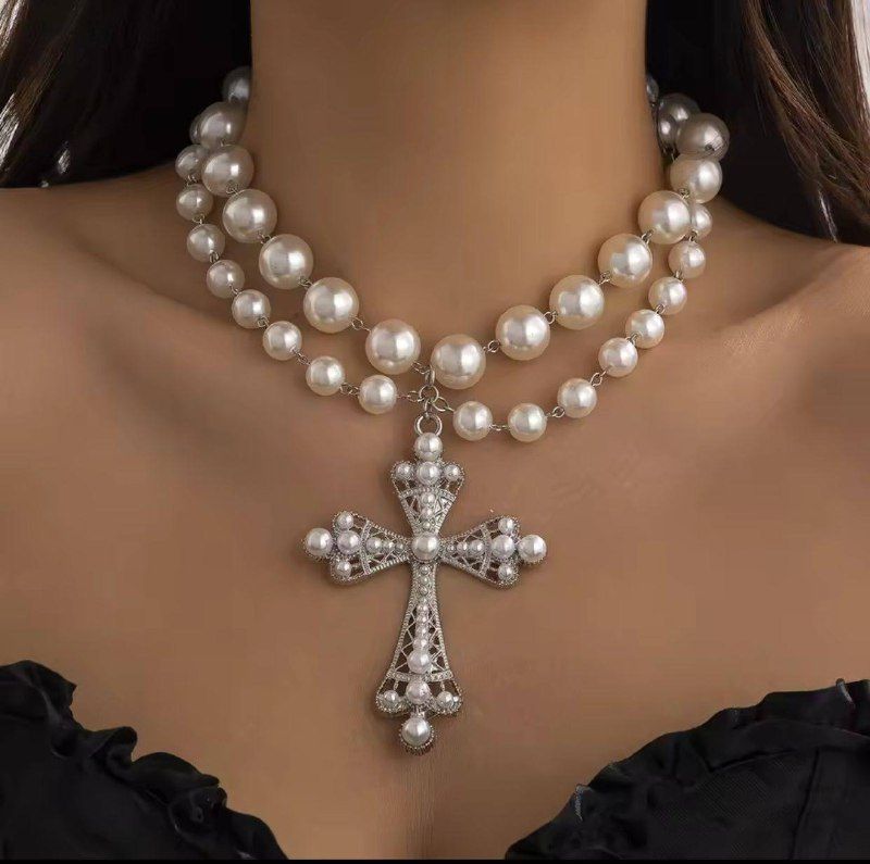 Double Cross Pendant Necklace for Men & Women - Black and White Interlocked Charm, Stylish High-Quality Unisex Gift Idea