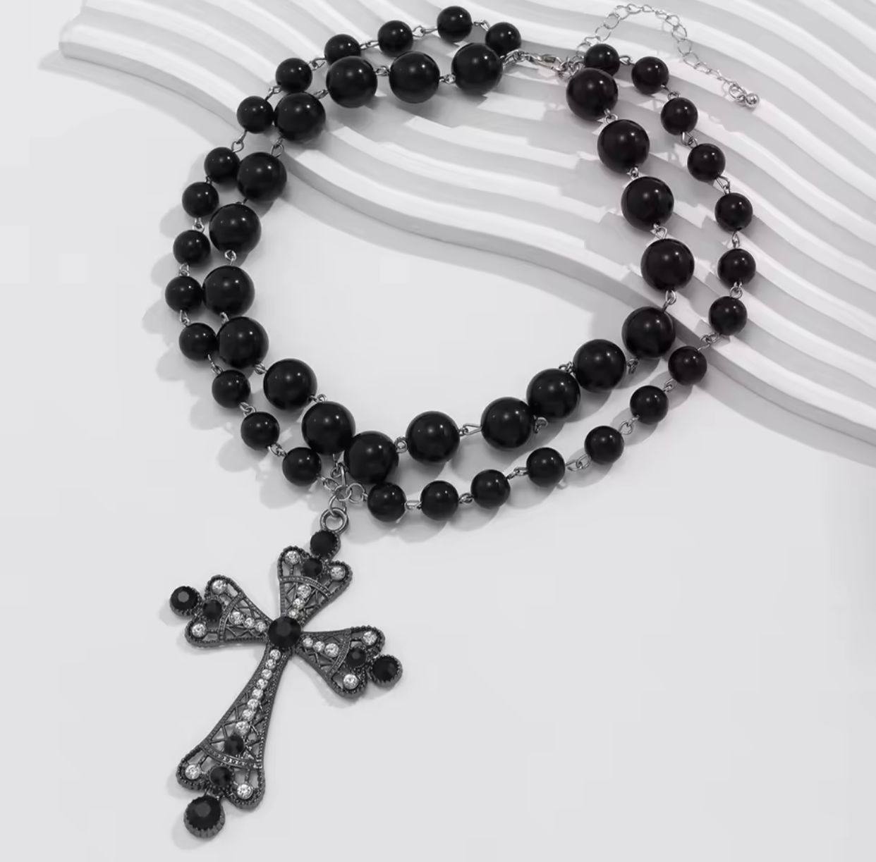 Double Cross Pendant Necklace for Men & Women - Black and White Interlocked Charm, Stylish High-Quality Unisex Gift Idea